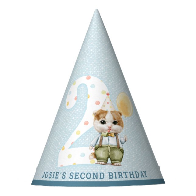 Cute Cat Second Birthday Party Hat (Front)