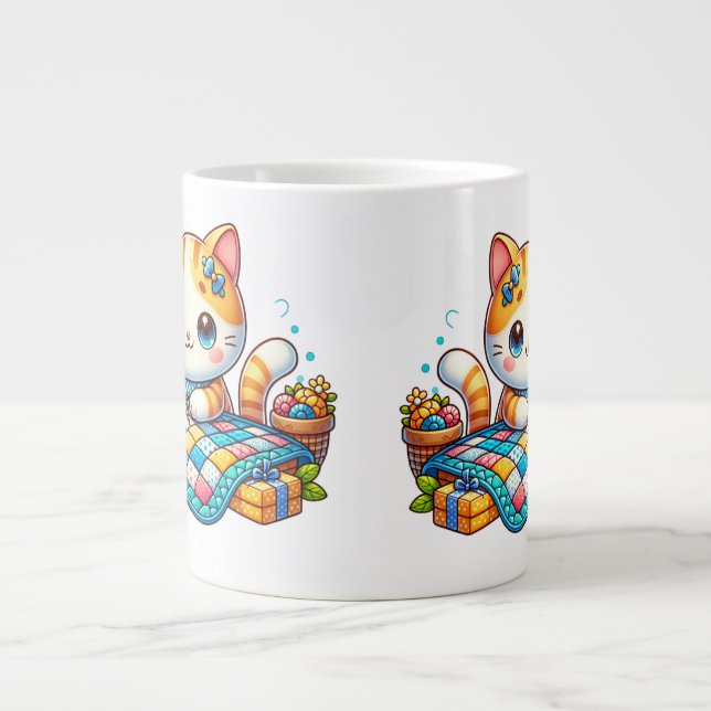 Cute Cat sewing quilt Ceramic Mug (Front)