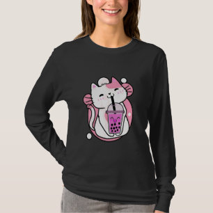 Cute Cat Shirt Boba Bubble Tea Kawaii Anime Kids T
