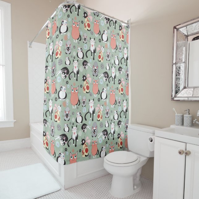 Cute Cat Shower Curtain (In Situ)