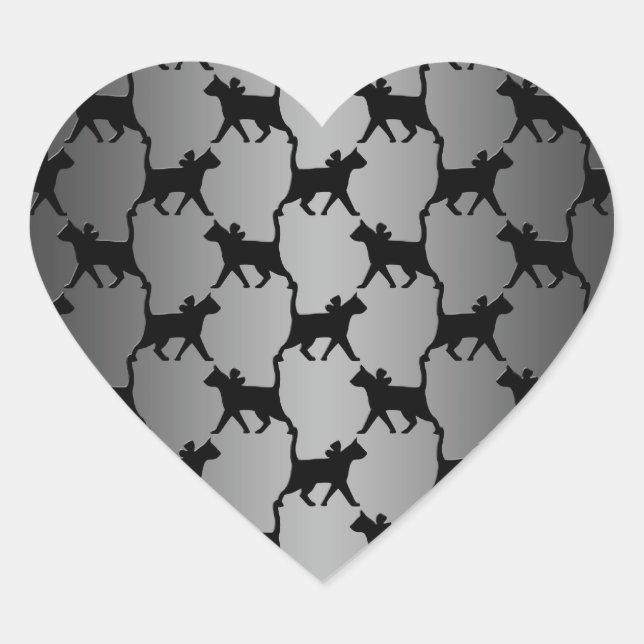 Cute Cat Silhouette Pattern Heart Sticker (Front)
