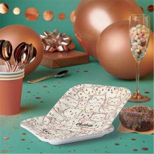 Cute Cat simple pet kitten Pattern Party Paper Plate