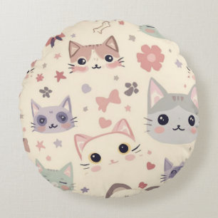 Cute Cat simple pet kitten Pattern Party Round Pillow
