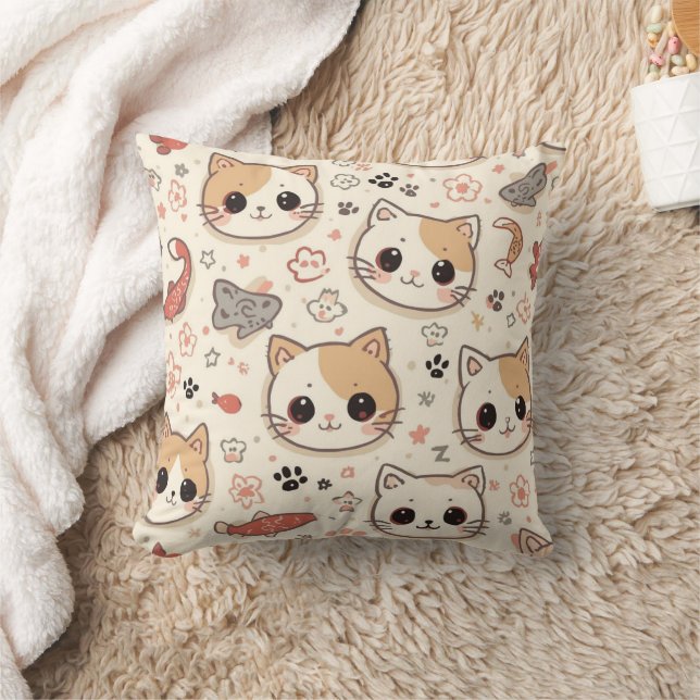Cute Cat simple pet kitten Pattern Party Throw Pillow (Blanket)
