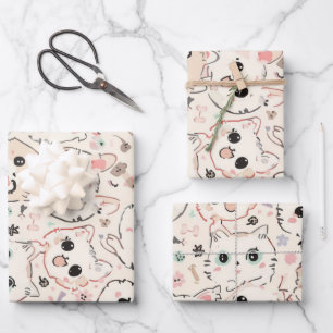 Cute Cat simple pet kitten Pattern Party Wrapping Paper Sheet