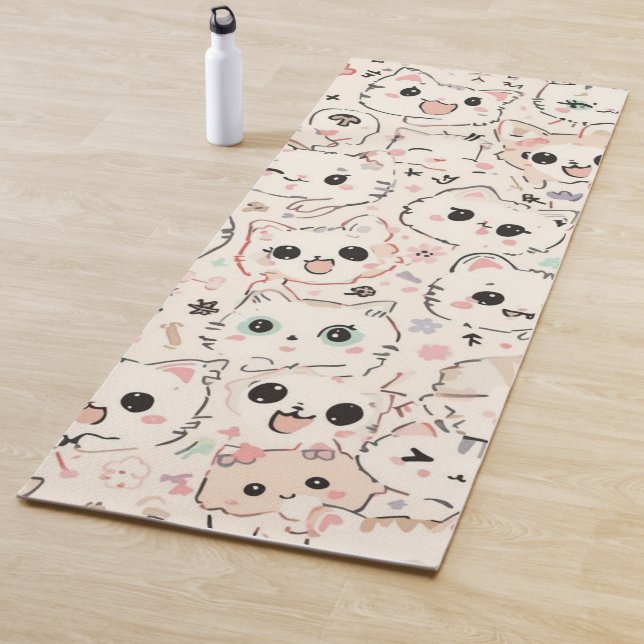 Cute Cat simple pet kitten Pattern Party Yoga Mat (In Situ)