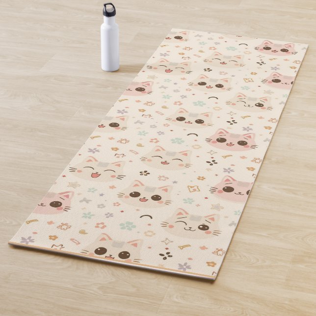 Cute Cat simple pet kitten Pattern Party Yoga Mat (In Situ)