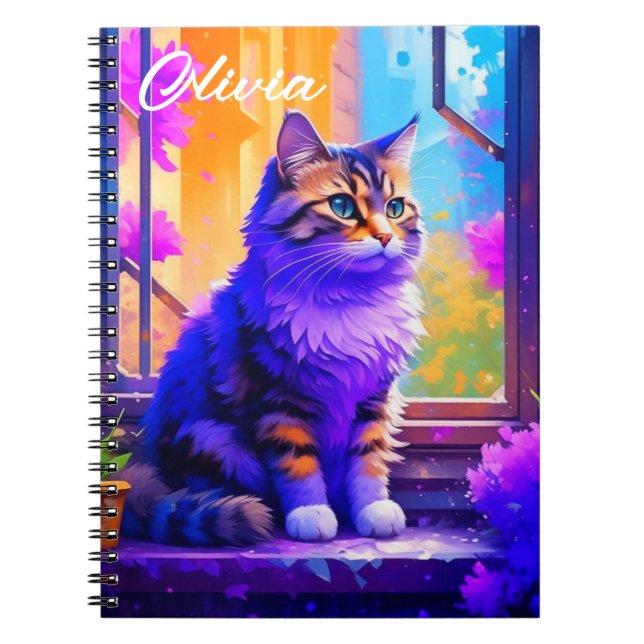 Cute Cat Sitting in Window Ai Art Notebook (Front)