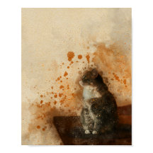 Cute cat sitting on a table watercolor painting