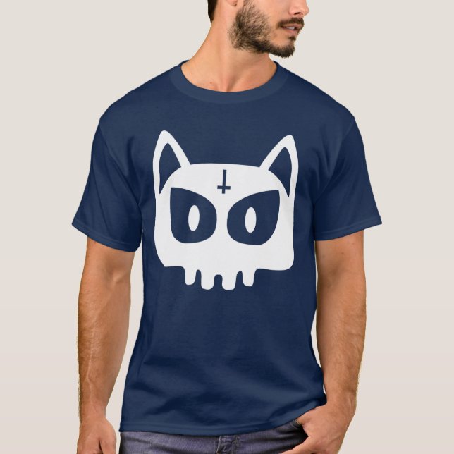Cute Cat Skull Punk Rock Skeleton Gothic Halloween T-Shirt (Front)
