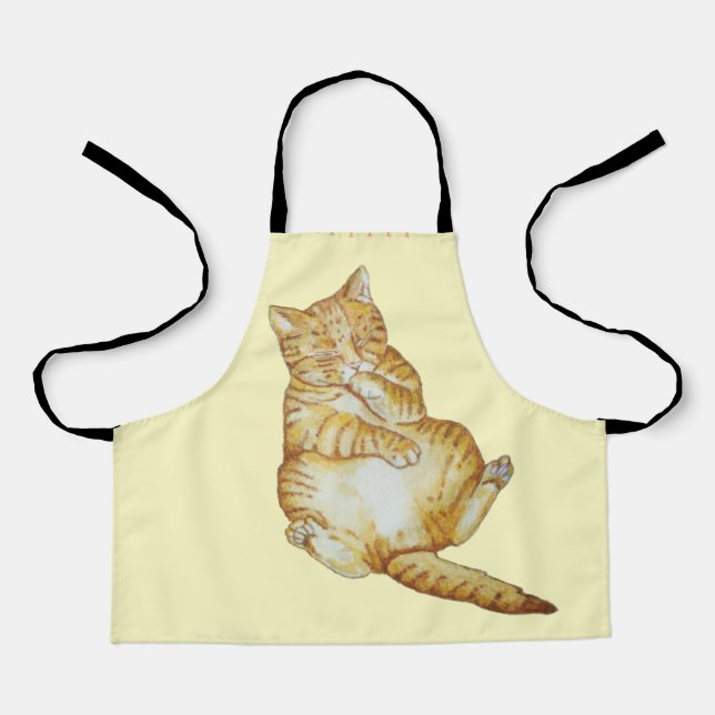 cute cat sleeping ginger kitten art design apron (Front)