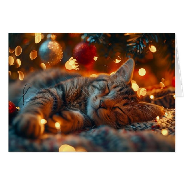 Cute Cat Sleeping Holiday Christmas Card  (Front Horizontal)