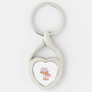 Cute Cat Sleeping on Mushroom Keychain