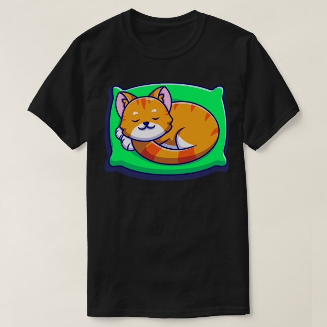 Cute Cat Sleeping On Pillow Cartoon1 T-Shirt (Design Front)