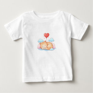 Cute Cat Sleeping with Heart Balloon Baby T-Shirt
