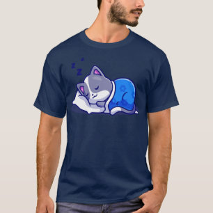 Cute Cat Sleeping With Pillow And Blanket Cartoon1 T-Shirt
