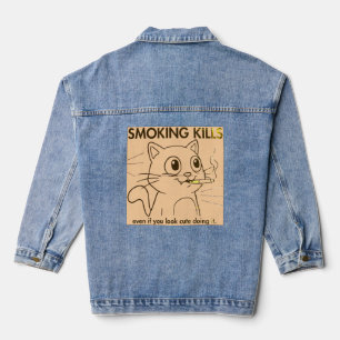 Cute Cat -Smoking Kills Funny Anti-Smoking Design Denim Jacket