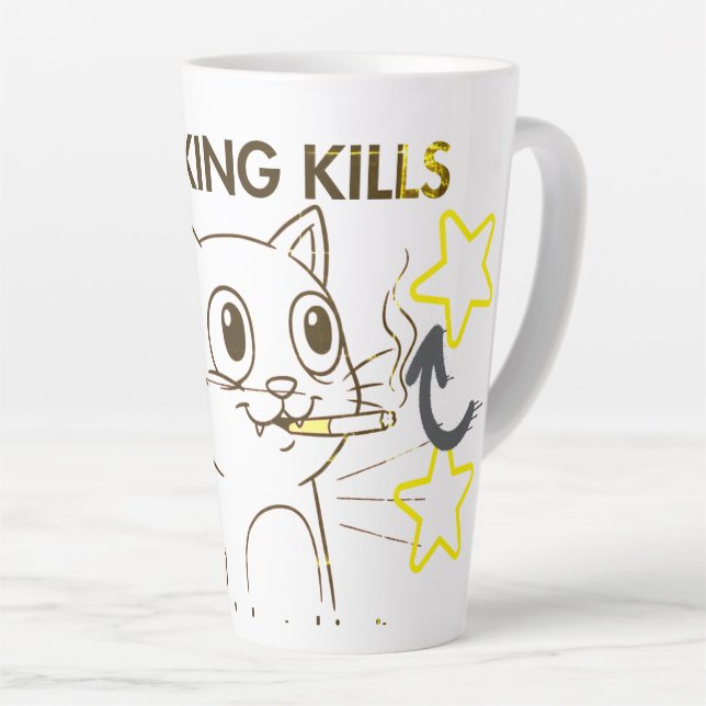 Cute Cat -Smoking Kills Funny Anti-Smoking Design Latte Mug (Right Angle)