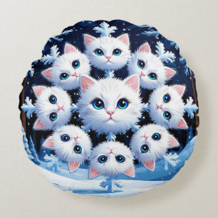 🌸 Cute Cat Snowflake Cozy Home Style 🌸 Round Pillow