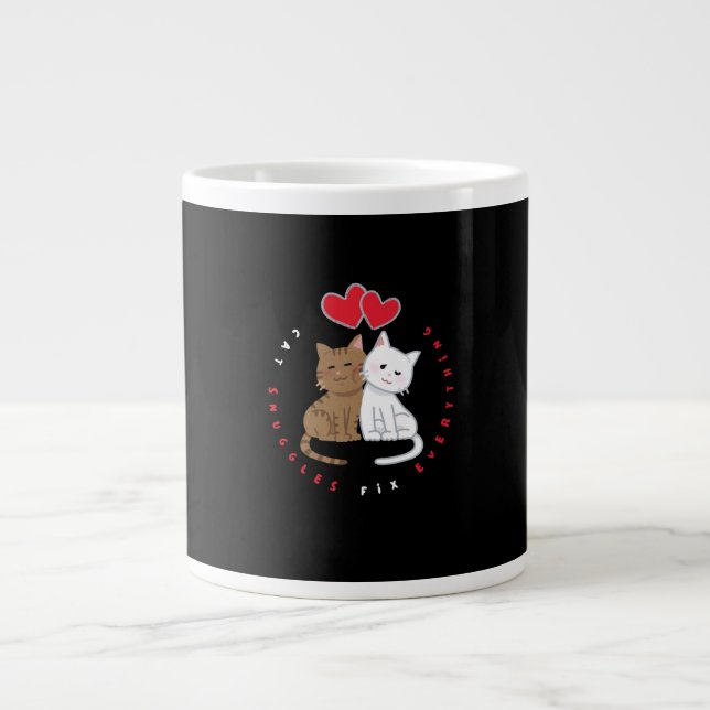 Cute Cat Snuggle Love Illustration  Large Coffee Mug (Front)