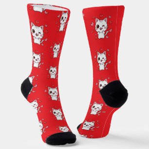 Cute Cat Socks with Hearts –  Cat Lovers Gift