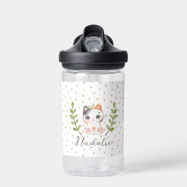 Cute Cat Soft Gender Neutral Dotted Child Baby Water Bottle (Front)