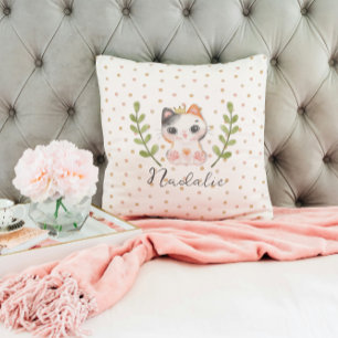 Cute Cat Soft Gender Neutral Dotted Child Nursery Throw Pillow