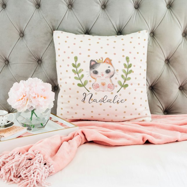 Cute Cat Soft Gender Neutral Dotted Child Nursery Throw Pillow (Creator Uploaded)