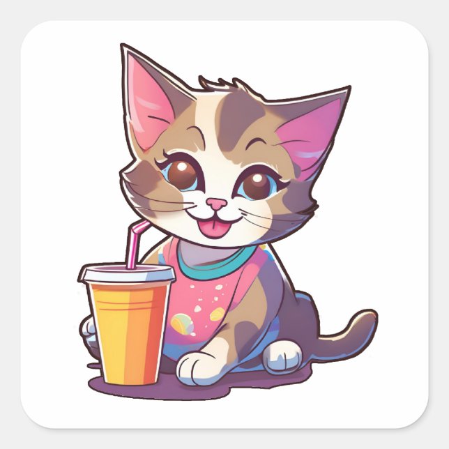 cute cat square sticker (Front)
