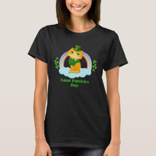 Cute Cat St Patricks Day Lucky Cat Mom Shamrock Ki T-Shirt