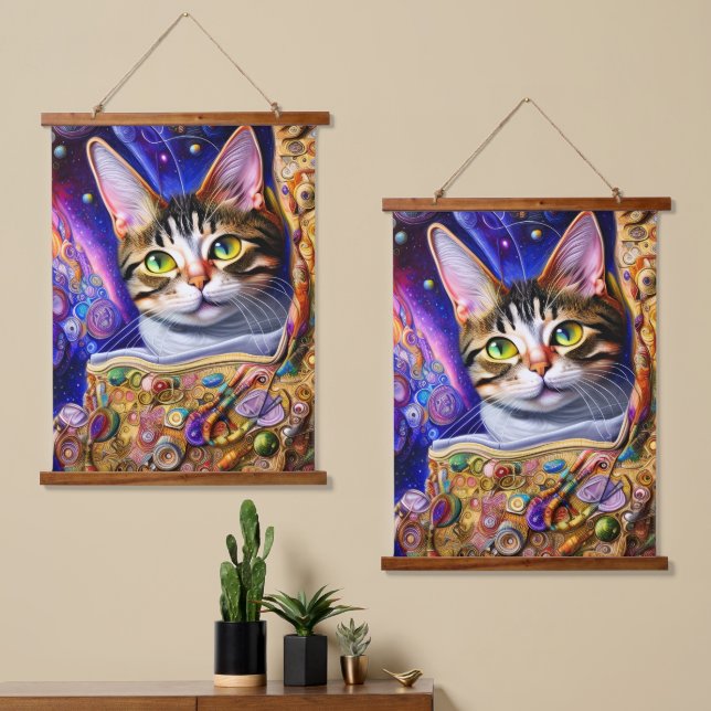 Cute Cat Starry Neon Background | Cat Design Hanging Tapestry (Asymmetrical)
