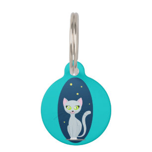 Cute Cat Starry night sky Cartoon on Custom colour Pet Tag
