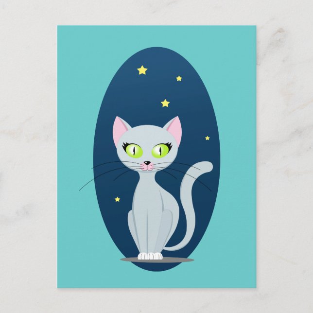 Cute Cat Starry night sky Cartoon on Custom colour Postcard (Front)