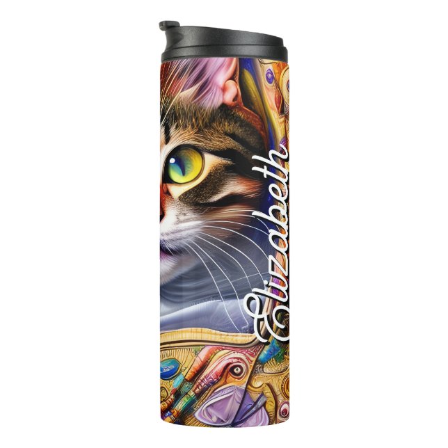 Cute Cat Starry Personalized Name Thermal Tumbler (Rotated Right)
