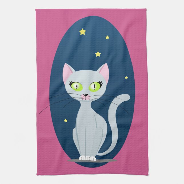 Cute Cat Starry sky Cartoon Pink Custom colour Kitchen Towel (Vertical)