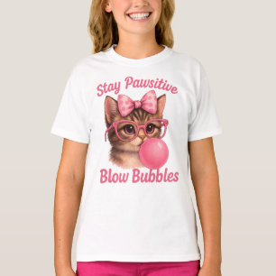 Cute Cat - Stay Pawsitive Blow Bubbles - T-Shirt