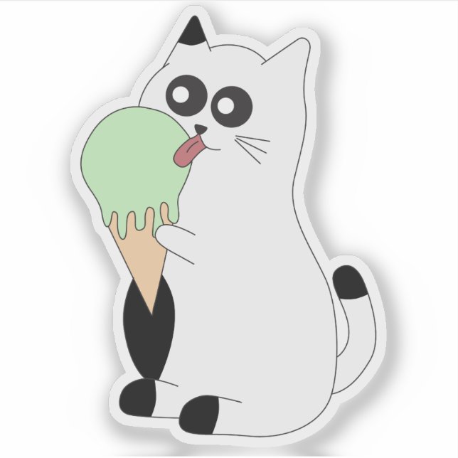 Cute Cat Sticker; Kitten Eating Ice Cream (Front)