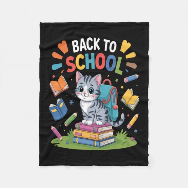 Cute Cat Student Welcome Back To School Day Fleece Blanket (Front)