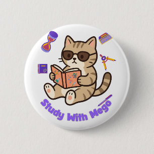 Cute cat studying with sunglasses funny 2 inch round button