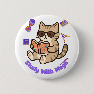 Cute cat studying with sunglasses funny  2 inch round button