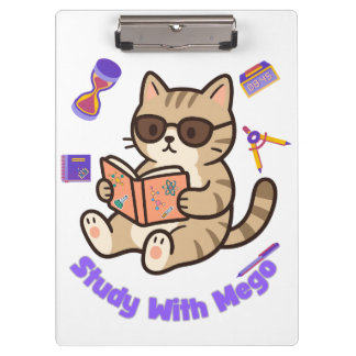 Cute cat studying with sunglasses funny  clipboard