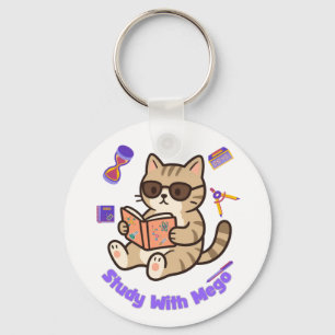 Cute cat studying with sunglasses funny keychain