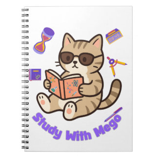 Cute cat studying with sunglasses funny  notebook