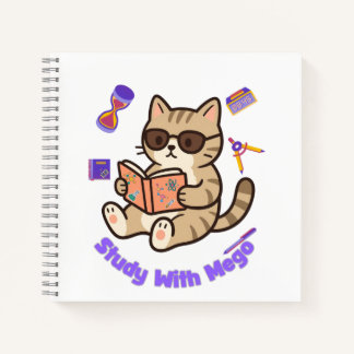 Cute cat studying with sunglasses funny  notebook