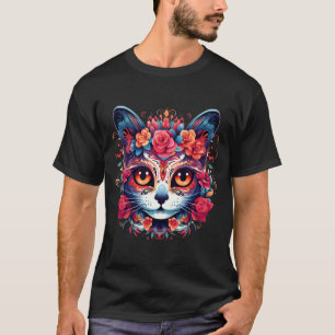 Cute Cat Sugar Skull Mexican Cat Halloween Day Of T-Shirt