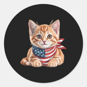 Cute Cat Summer Flag Us Memorial Day  Classic Round Sticker
