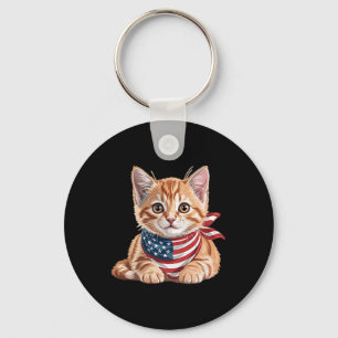 Cute Cat Summer Flag Us Memorial Day Keychain
