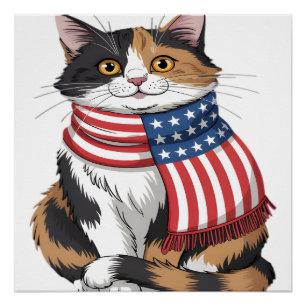cute cat summer Flag US Memorial Day Poster