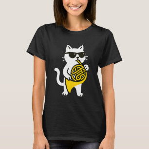 Cute Cat Sunglasses Playing French Horn Musician M T-Shirt