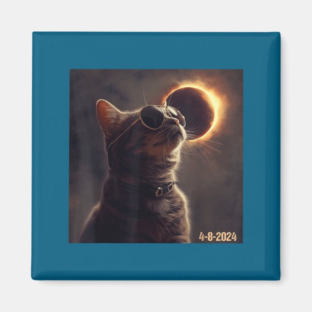 Cute Cat Sunglasses Total Solar Eclipse Magnet (Front)